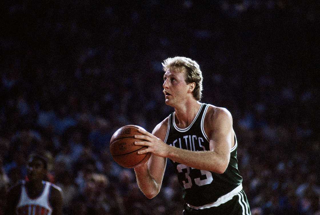 Larry Bird in action against the Detroit Pistons Larry Bird in action against the Detroit Pistons