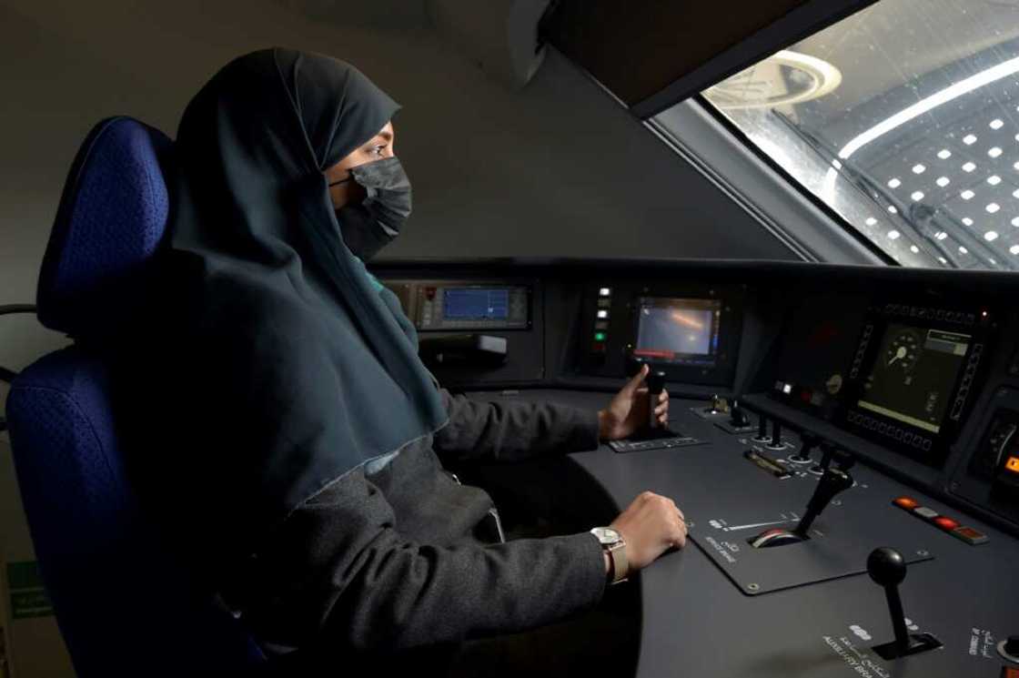 Driver Raneem Azzouz takes her seat at the helm of a high-speed train ferrying pilgrims to Mecca, less than five years after Saudi authorities gave women the right to drive road vehicles Driver Raneem Azzouz takes her seat at the helm of a high-speed train ferrying pilgrims to Mecca, less than five years after Saudi authorities gave women the right to drive road vehicles