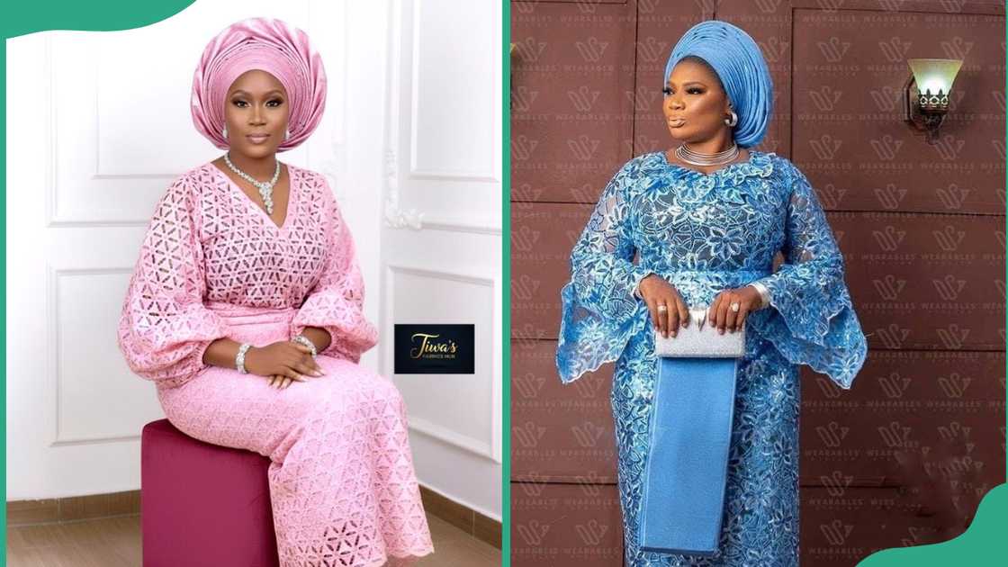 Pink and light blue lace wrapper and blouse set