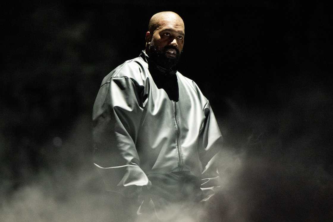 Rapper Kanye West performs onstage during the "Vultures 1" playback concert during Rolling Loud at Hollywood Park Grounds in Inglewood Rapper Kanye West performs onstage during the "Vultures 1" playback concert during Rolling Loud at Hollywood Park Grounds in Inglewood