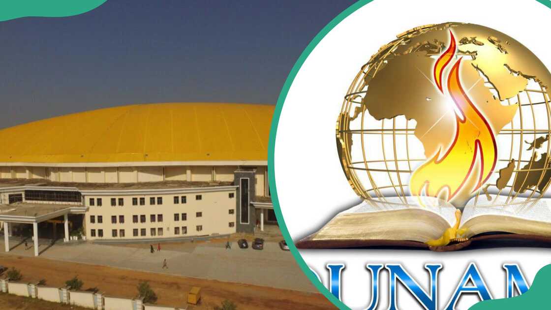 Dunamis International Gospel Centre church auditorium and official logo
