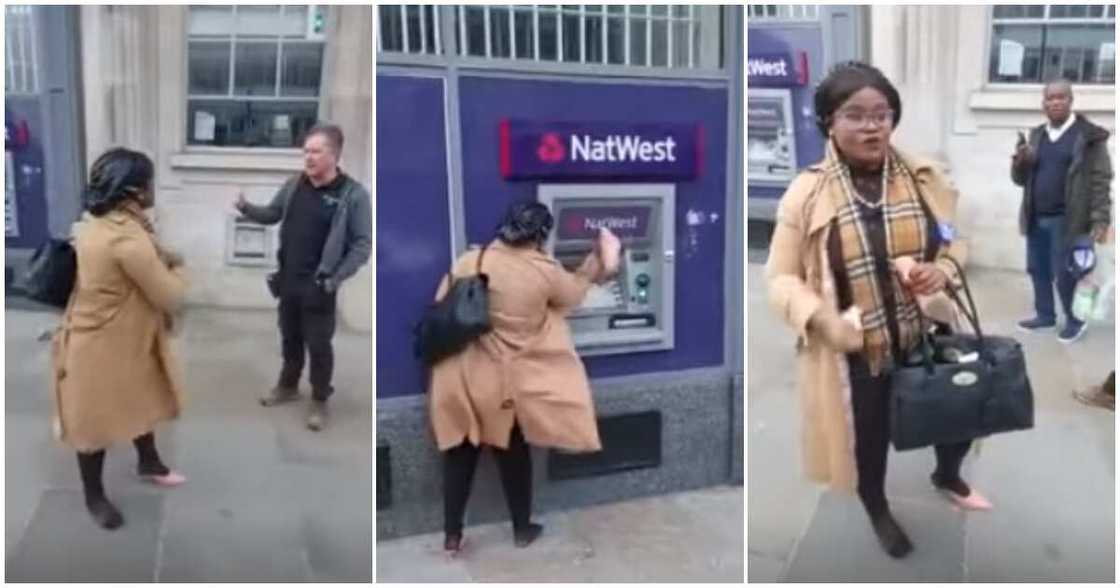Video shows lady destroying bank's ATM with one of her heels Video shows lady destroying bank's ATM with one of her heels