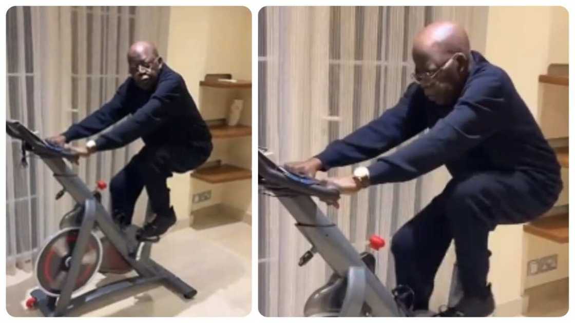 Bola Tinubu exercising, Tinubu on bike Bola Tinubu exercising, Tinubu on bike