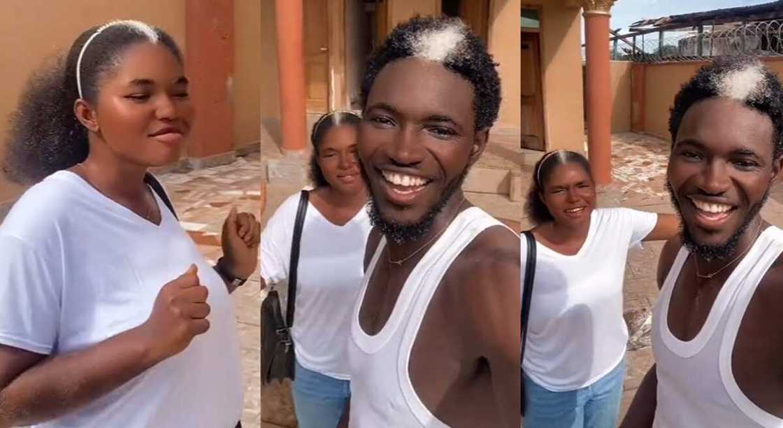 Photos of a lady and her brother who share white marks.