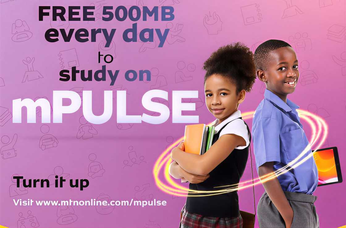 Two students in school uniforms in a promotional ad offering 500MB of free daily data for the mPulse study platform