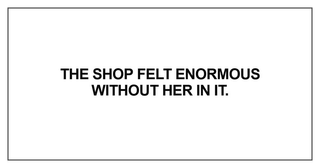 he shop felt enormous without her in it he shop felt enormous without her in it