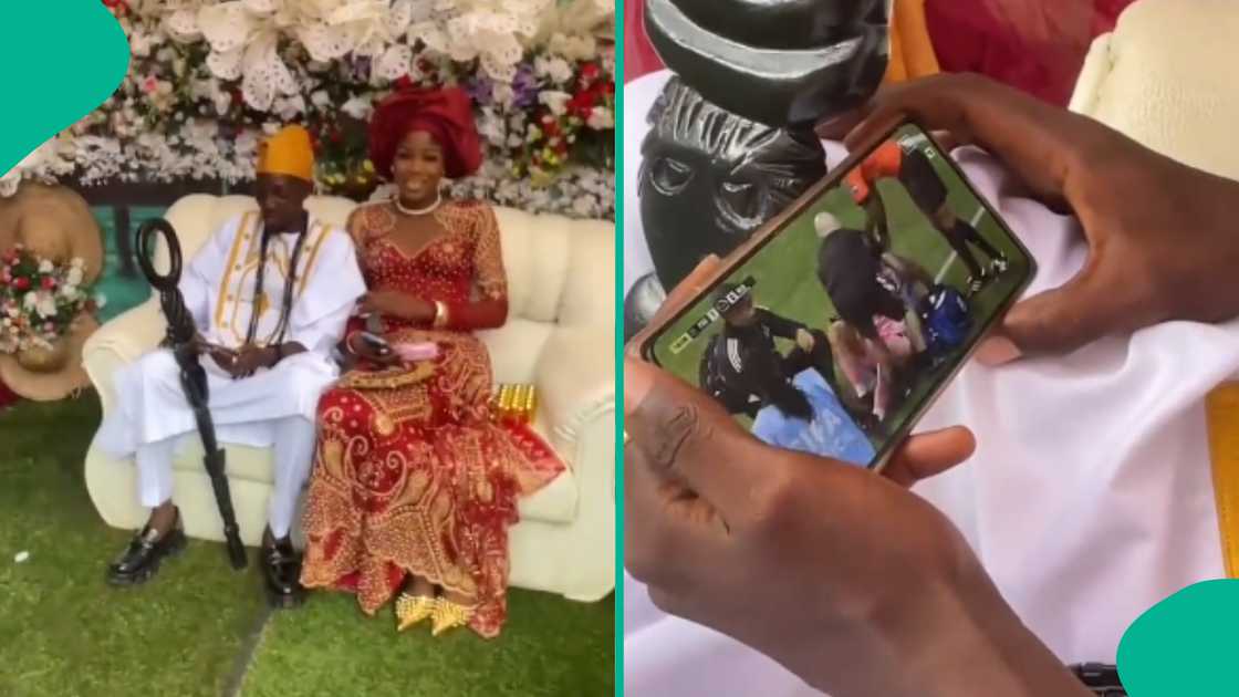 Moment groom was caught watching football on phone at his wedding while ignoring bride Moment groom was caught watching football on phone at his wedding while ignoring bride