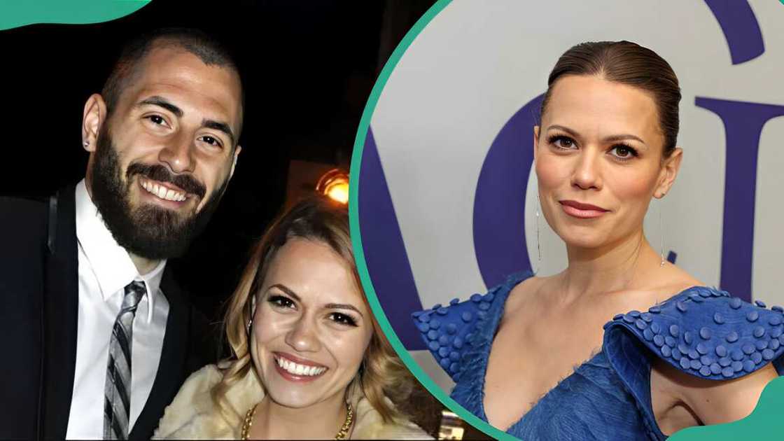 Bethany Joy Lenz and her ex-husband (L). The actress posing in a blue dress (R) Bethany Joy Lenz and her ex-husband (L). The actress posing in a blue dress (R)