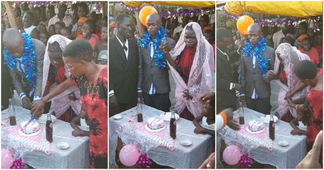 Simple wedding, bottles of soft drinks, small cake Simple wedding, bottles of soft drinks, small cake