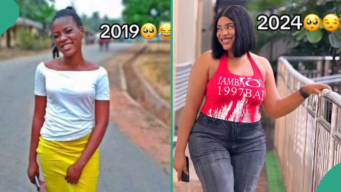 Lady shares transformation photos.