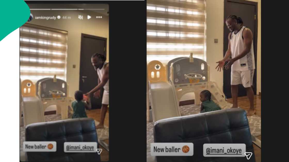 Paul Okoye and his daughter participating indoors game.