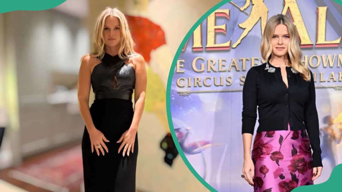 Alice Eve in a black dress and in a floral dress Alice Eve in a black dress and in a floral dress