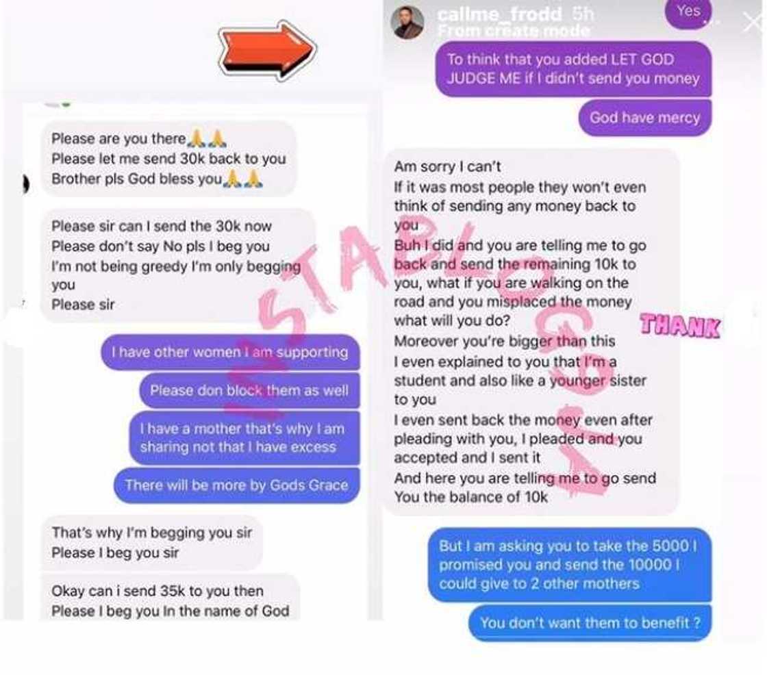 You're bigger than this: Fan tells Frodd after he mistakenly sent N50k instead of N5k