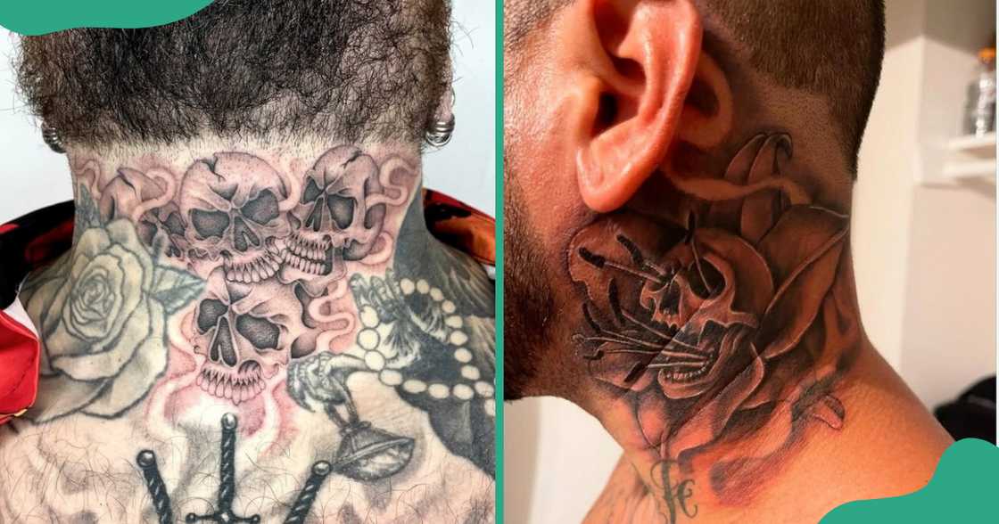 Throat tattoos with mixed elements Throat tattoos with mixed elements