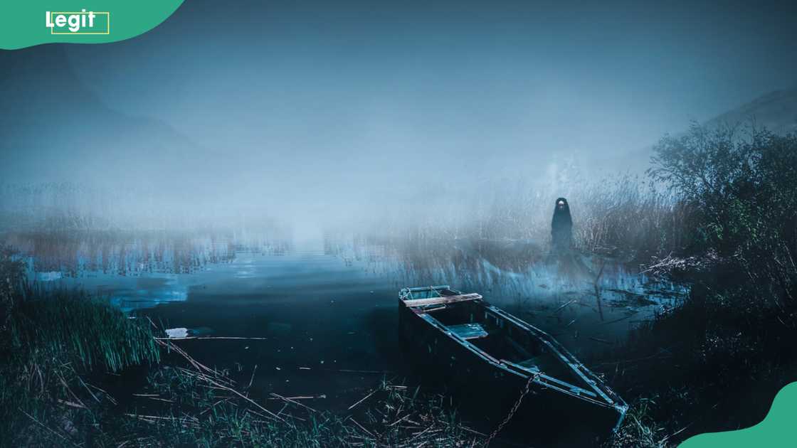 Haunted lake with boat and ghost. Haunted lake with boat and ghost.