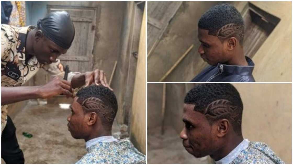 A collage showing the barber at work.
Photo source: Twitter/@Topzycut A collage showing the barber at work.
Photo source: Twitter/@Topzycut