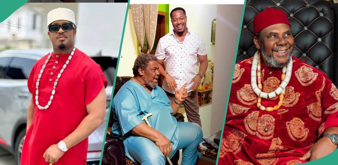 Pete Edochie elated as Mike Ezuruonye pays him surprise visit with bottles of wine Pete Edochie elated as Mike Ezuruonye pays him surprise visit with bottles of wine