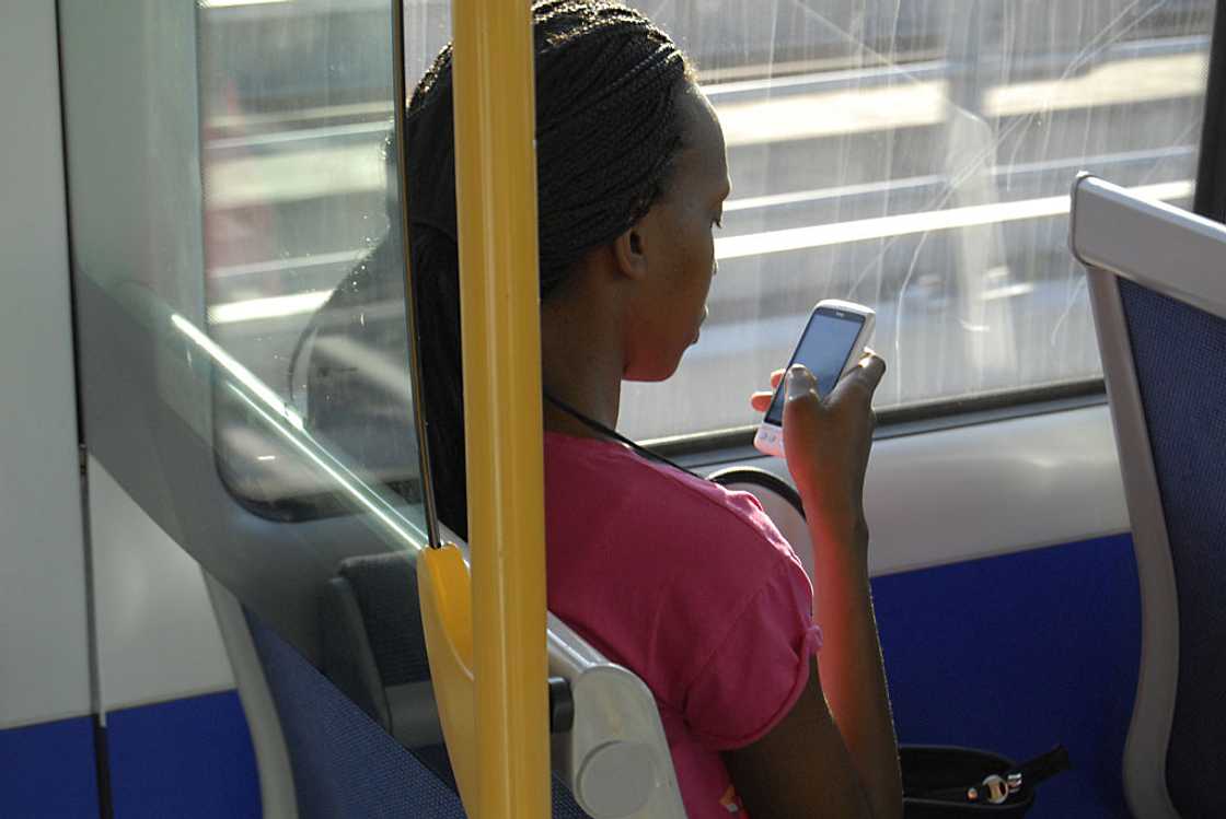 A bid     traveler uses a smartphone