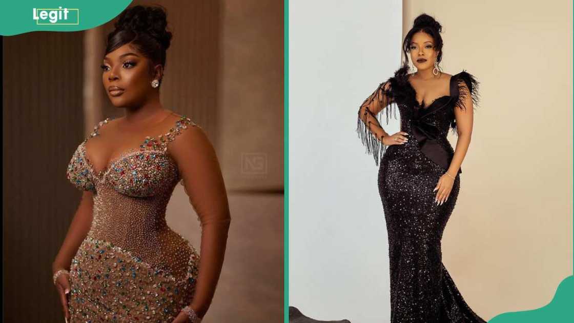 Ladies in gold and black sequin gowns Ladies in gold and black sequin gowns