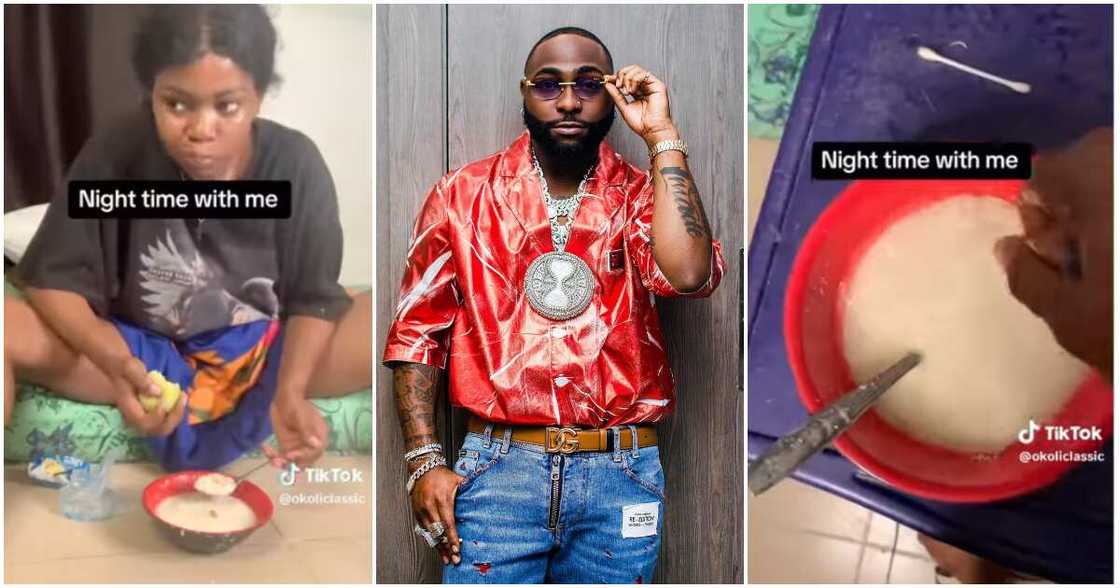 Davido, broke lady soaking garri