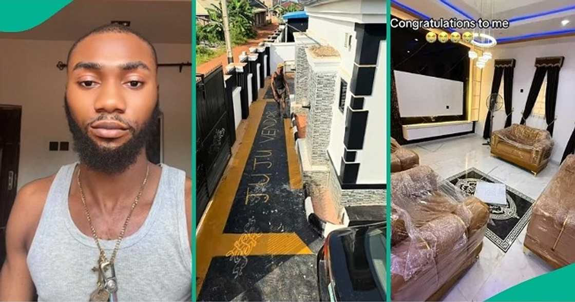 Man overwhelmed with joy after building fine bungalow Man overwhelmed with joy after building fine bungalow