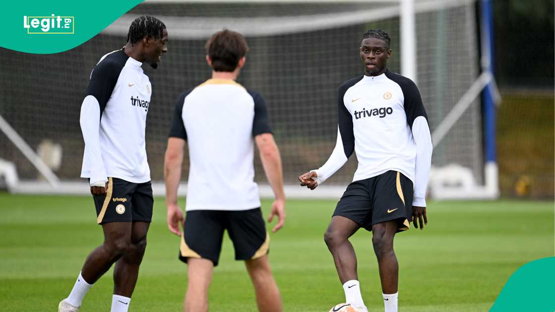 Axel Disasi, Ben Chilwell, Lesley Ugochukwu, Cobham, Chelsea, England. Axel Disasi, Ben Chilwell, Lesley Ugochukwu, Cobham, Chelsea, England.