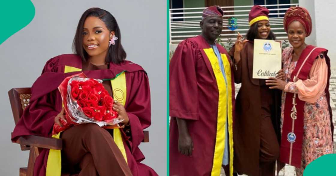 First class graduate of UNILAG shows off her result.