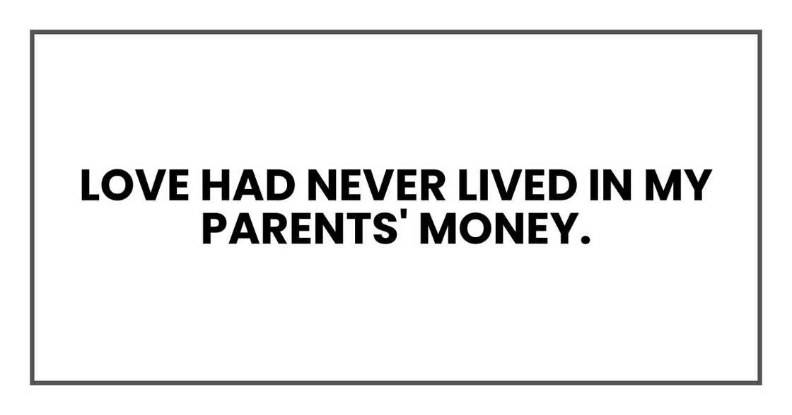 Love had never lived in my parents' money. Love had never lived in my parents' money.