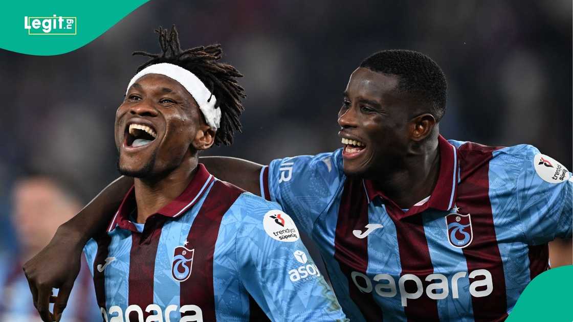 Paul Onuachu, Chibuike Nwaiwu, Trabzonspor, Fatih Karagumruk, Papara Park, Turkiye. Paul Onuachu, Chibuike Nwaiwu, Trabzonspor, Fatih Karagumruk, Papara Park, Turkiye.