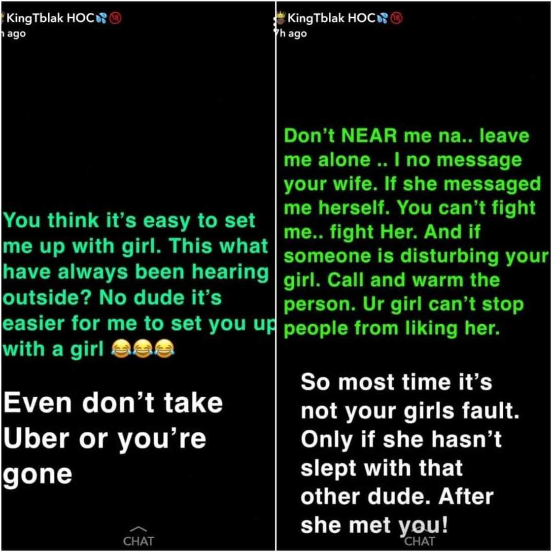 Nigerian man KingTblackHOC calls out Oritsefemi for allegedly trying to sleep with his wife Nigerian man KingTblackHOC calls out Oritsefemi for allegedly trying to sleep with his wife