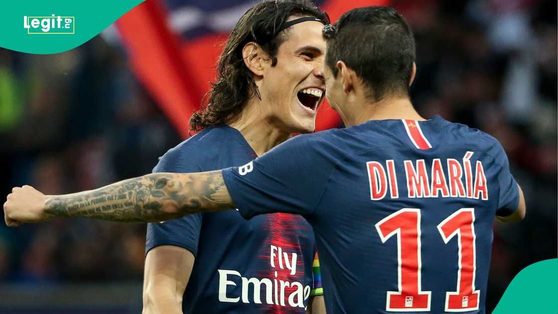 Edinson Cavani, Angel Di Maria, Paris Saint-Germain, Dijon FCO, Parc des Princes, Paris, France, Ligue 1. Edinson Cavani, Angel Di Maria, Paris Saint-Germain, Dijon FCO, Parc des Princes, Paris, France, Ligue 1.