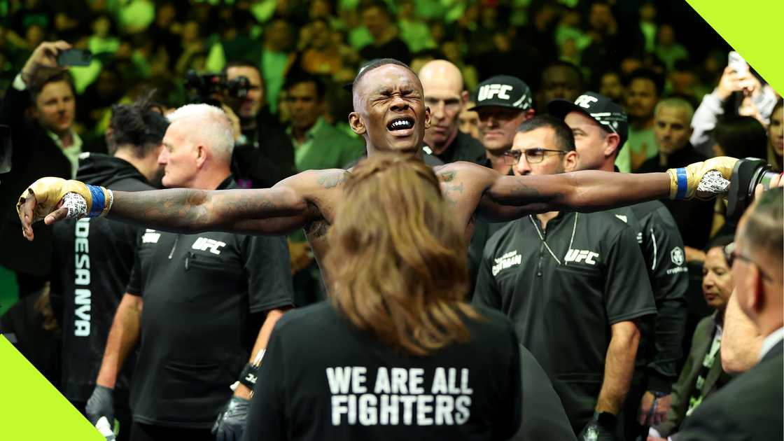 Israel Adesanya during his entranceway  earlier  his combat  against Dricus Du Plessis.