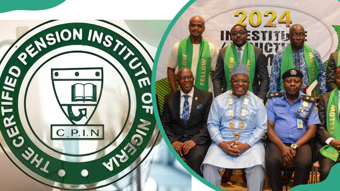Newly inducted fellows at the Certificate Pension Institute of Nigeria (CPIN) (R) and the institution's logo (L) Newly inducted fellows at the Certificate Pension Institute of Nigeria (CPIN) (R) and the institution's logo (L)