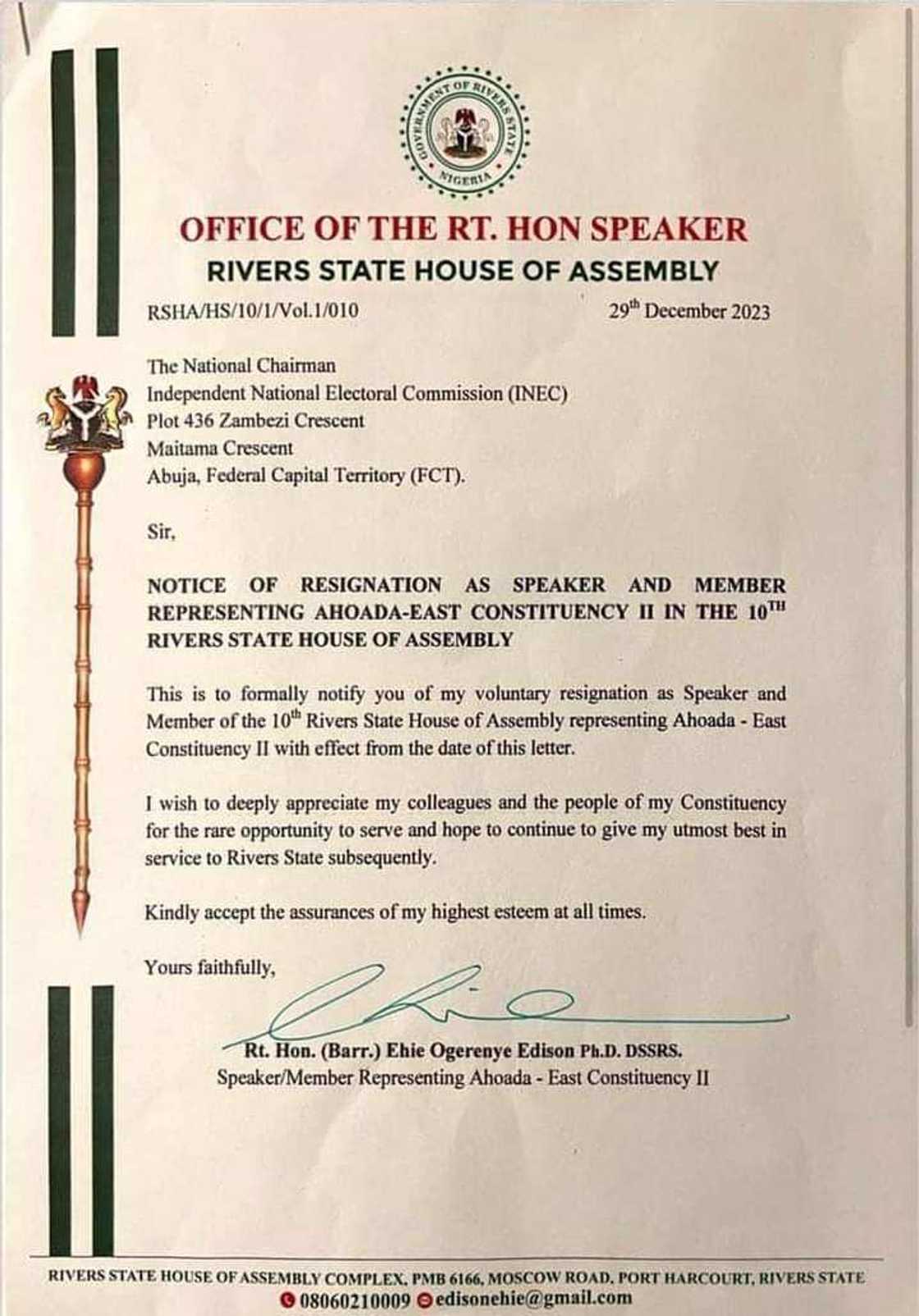 Edison Ehie's resignation Edison Ehie's resignation