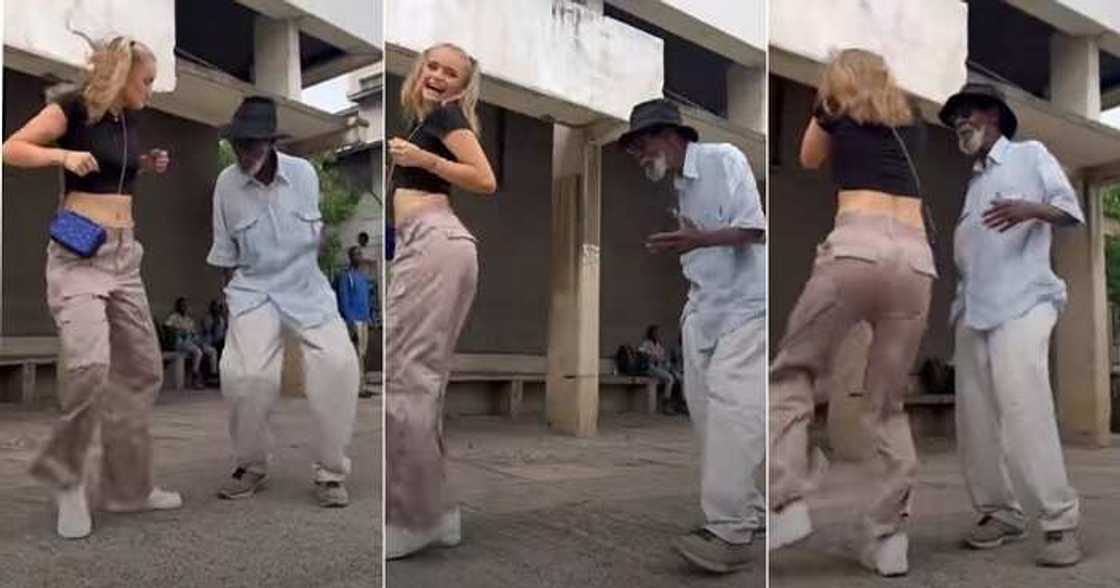 Grandpa stares at lady's backside, funny video Grandpa stares at lady's backside, funny video