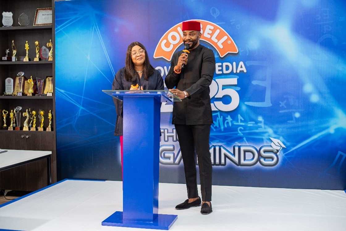 Cowbellpedia 2025 Quiz Show host, Linda Ejiofor-Suleiman and Quizmaster, Ebuka Obi-Uchendu.
