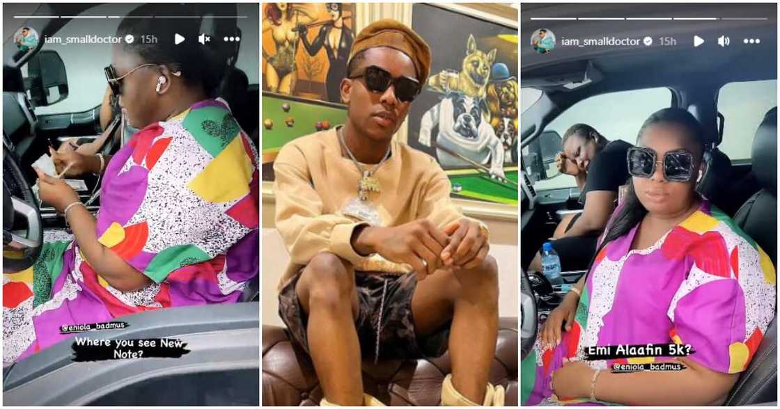 Eniola Badmus gives Small Doctor N5k cash.