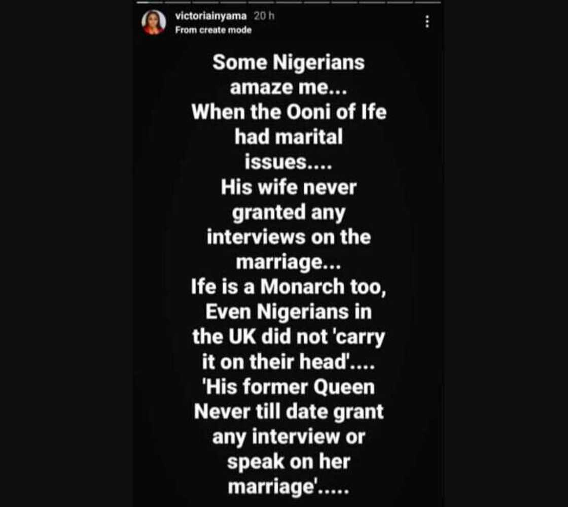 Actress Victoria Inyama sides with Royal Family, says Ooni of Ife’s ex-wife didn’t blast him in interviews Actress Victoria Inyama sides with Royal Family, says Ooni of Ife’s ex-wife didn’t blast him in interviews