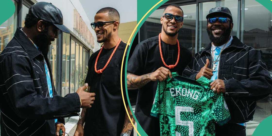 Odumodu Blvck meets Super Eagles captain Troost Ekong.