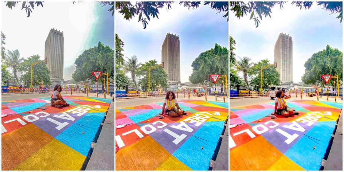 Young Lady Turns Lagos Floor Space into Magnificent Painting, Photos of Her Artwork Wows Many Nigerians