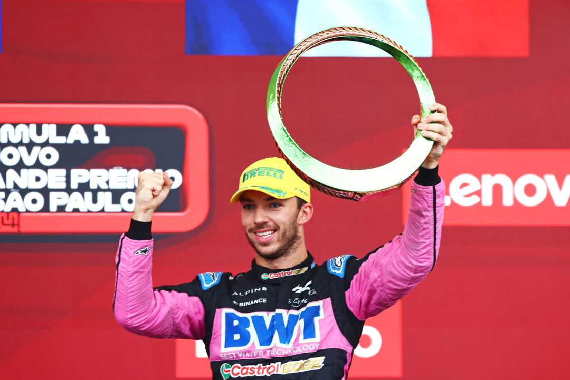 Pierre Gasly celebrates a podium finish Pierre Gasly celebrates a podium finish