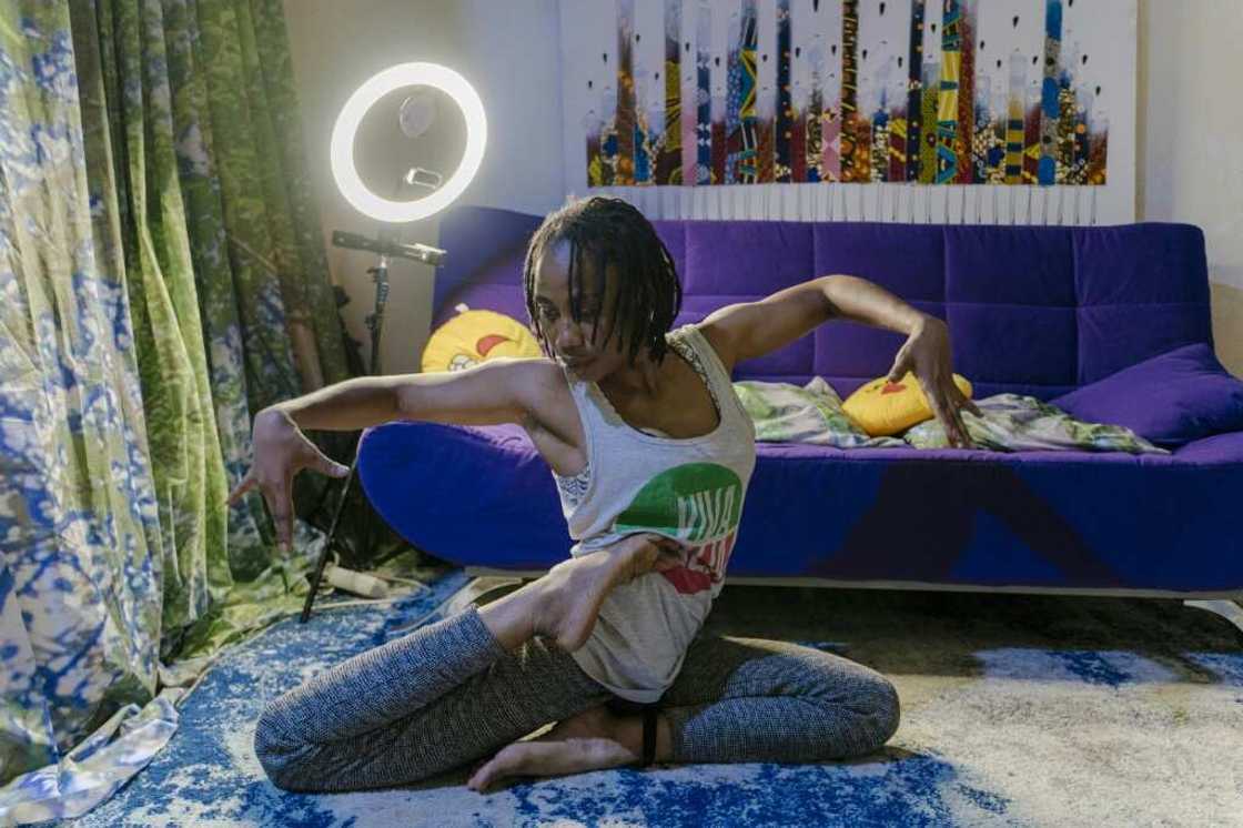 Thiam limbering up at her home in Ngor village Thiam limbering up at her home in Ngor village