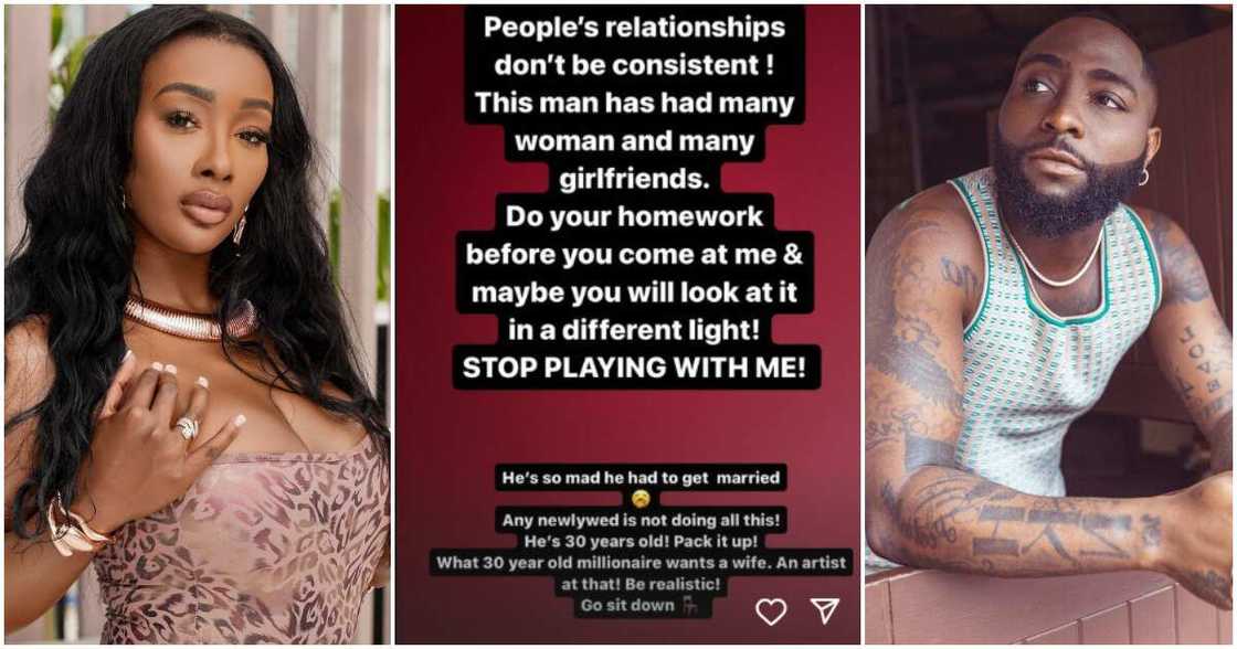 Davido's pregnant US side chick Anita speaks on his marriage to Chioma.