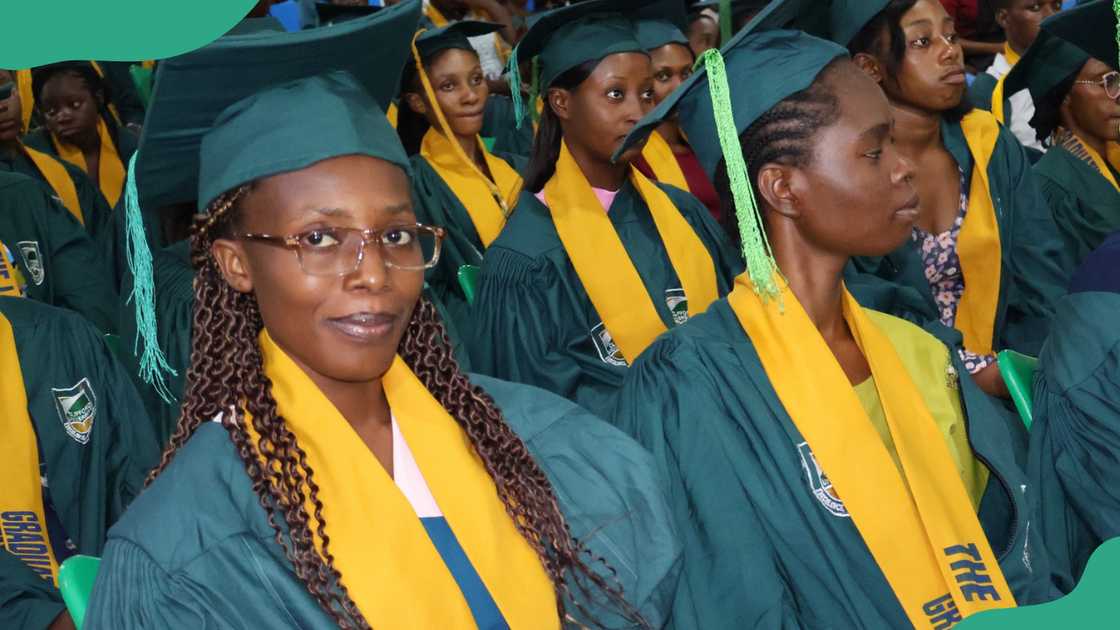 Clifford University students in green and yellow graduation gowns. Clifford University students in green and yellow graduation gowns.