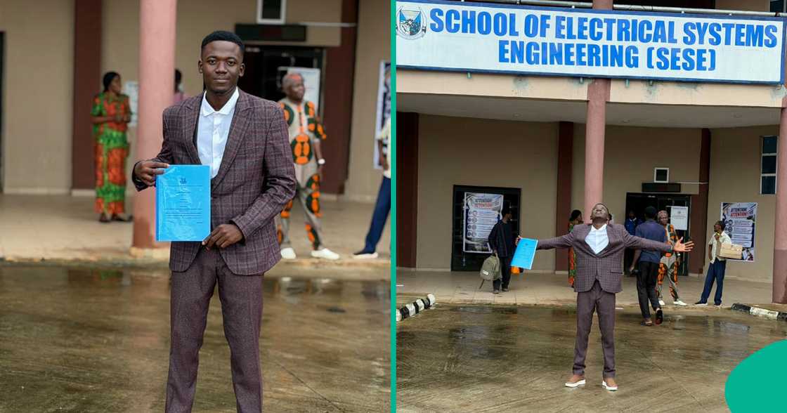 New graduate celebrates his sign-out from higher institution.