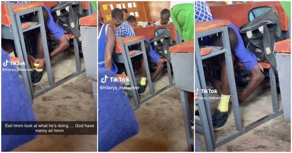 Schoolboy, paper tape, female teacher Schoolboy, paper tape, female teacher