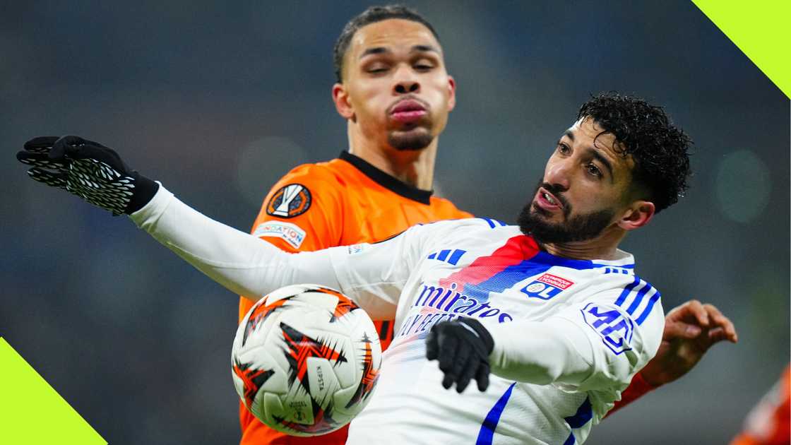 Said Benrahma, Nnamdi Collins, Eintracht Frankfurt, Olympique Lyonnais, Groupama Stadium, Lyon, France, UEFA Europa League. Said Benrahma, Nnamdi Collins, Eintracht Frankfurt, Olympique Lyonnais, Groupama Stadium, Lyon, France, UEFA Europa League.