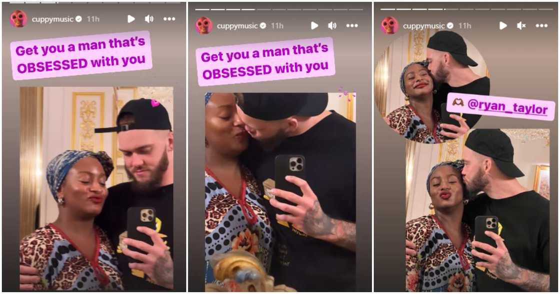 DJ Cuppy kisses Ryan Taylor in new video, says he is obsessed. DJ Cuppy kisses Ryan Taylor in new video, says he is obsessed.