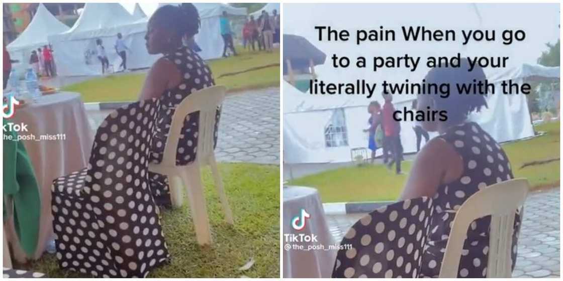 Photos of a lady matching outfit with a chair. Photos of a lady matching outfit with a chair.