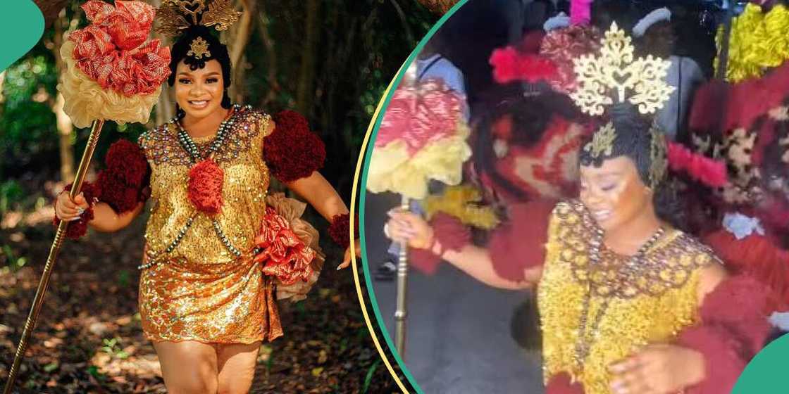 Queen Mercy Atang arrives event with masquerades. Queen Mercy Atang arrives event with masquerades.